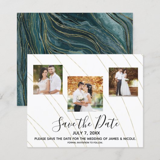 Gouden Turquoise Foto Bruiloft Save the Date (Voorkant / Achterkant)