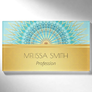 Gouden Turquoise Geometrische Mandala Naambadge