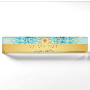 Gouden Turquoise Geometrische Mandala Naambordje