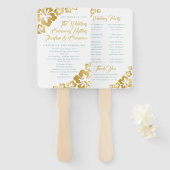 Gouden Turquoise Hibiscus Tropisch huwelijksprogra Handwaaier (Voorkant en achterkant)