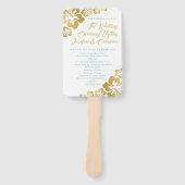 Gouden Turquoise Hibiscus Tropisch huwelijksprogra Handwaaier (Voorkant)