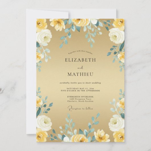 Gouden Turquoise Loof Eucalyptus Bruiloft Kaart (Voorkant)