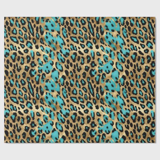 Gouden turquoise luipaard print cadeaupapier (Vlak)