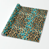 Gouden turquoise luipaard print cadeaupapier (Uitgerold)