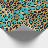 Gouden turquoise luipaard print cadeaupapier (Hoek)