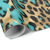 Gouden turquoise luipaard print cadeaupapier (Rol Hoek)