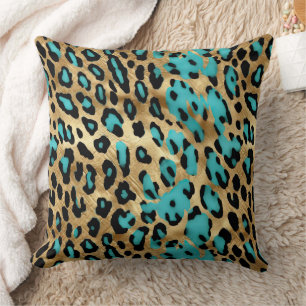 Gouden turquoise luipaard print kussen