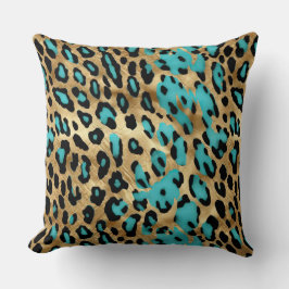 Gouden turquoise luipaard print kussen