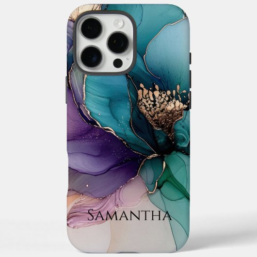 Gouden turquoise Paarse bloem Case-Mate iPhone Case (Achterkant)