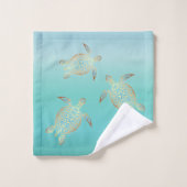Gouden Turquoise Schildpadden Monogram Bad Handdoek (Wasdoekje)
