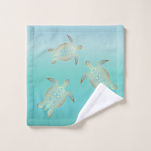 Gouden Turquoise Schildpadden Monogram Bad Handdoek (Wasdoekje)