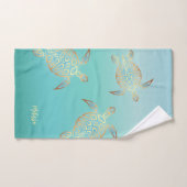 Gouden Turquoise Schildpadden Monogram Bad Handdoek (Handdoek)