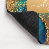 Gouden turquoise sinaasappel marmer waterverf mono muismat (Hoek)