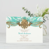Gouden & Turquoise Zee Schelp Glam Beach Feest Uit Kaart (Staand voorkant)