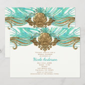 Gouden & Turquoise Zee Schelp Glam Beach Feest Uit Kaart (Voorkant / Achterkant)