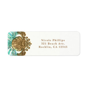 Gouden & Turquoise Zee Schelp Glam Strandfeest Uit Etiket