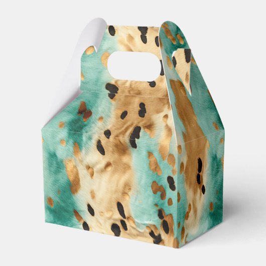 Gouden turquoise zwarte dierenprint bedankdoosjes (Voorkant Zijde)