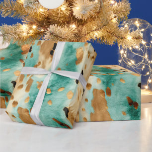 Gouden turquoise zwarte dierenprint cadeaupapier