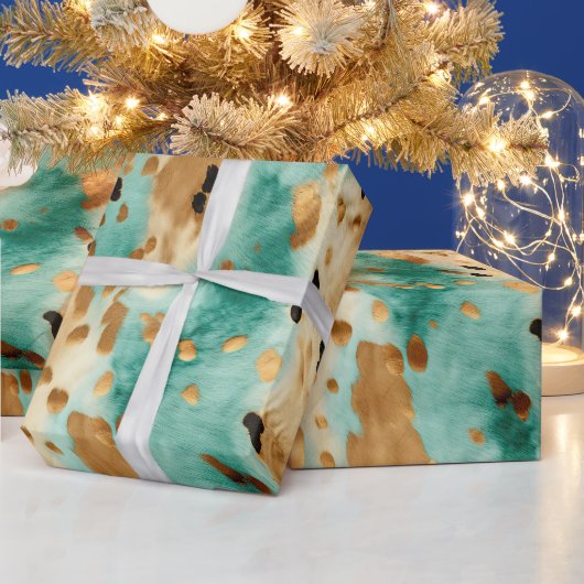 Gouden turquoise zwarte dierenprint cadeaupapier (Feestdagen)