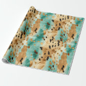 Gouden turquoise zwarte dierenprint cadeaupapier (Uitgerold)