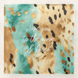 Gouden turquoise zwarte dierenprint glazen onderzetter