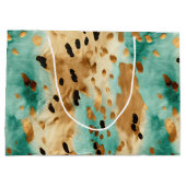 Gouden turquoise zwarte dierenprint groot cadeauzakje (Achterkant)