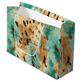 Gouden turquoise zwarte dierenprint groot cadeauzakje (Voorkant Gekanteld)