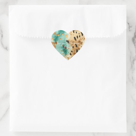 Gouden turquoise zwarte dierenprint hart sticker (Tas)