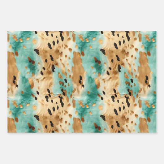 Gouden turquoise zwarte dierenprint inpakpapier vel (Voorkant)