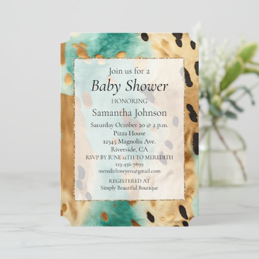 Gouden turquoise zwarte dierenprint kaart (Staand voorkant)