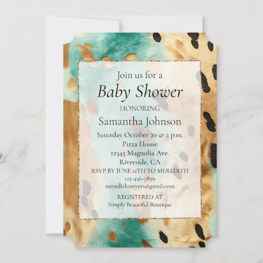 Gouden turquoise zwarte dierenprint kaart (Voorkant)