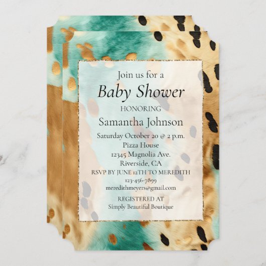 Gouden turquoise zwarte dierenprint kaart (Voorkant / Achterkant)