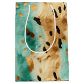 Gouden turquoise zwarte dierenprint medium cadeauzakje (Voorkant)