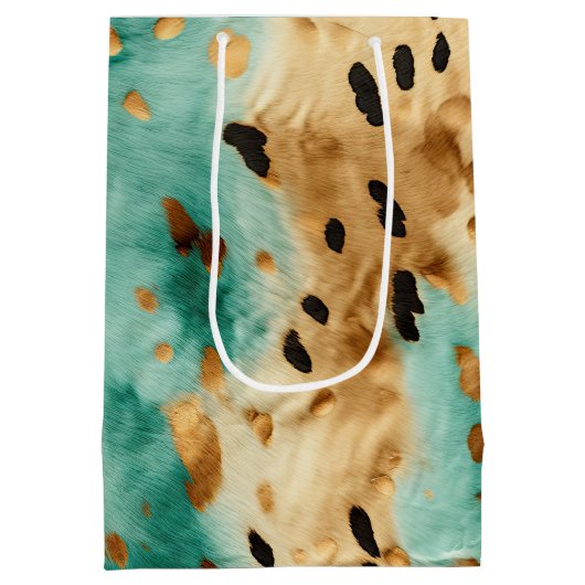 Gouden turquoise zwarte dierenprint medium cadeauzakje (Achterkant)