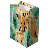 Gouden turquoise zwarte dierenprint medium cadeauzakje (Achterkant Gekanteld)