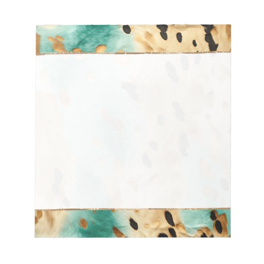 Gouden turquoise zwarte dierenprint notitieblok (Voorkant)