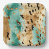 Gouden turquoise zwarte dierenprint papieren bordje (Voorkant)