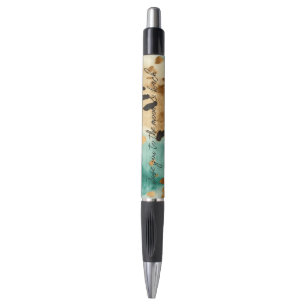 Gouden turquoise zwarte dierenprint pen