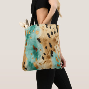 Gouden turquoise zwarte dierenprint tote bag