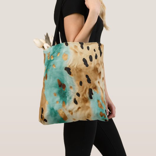 Gouden turquoise zwarte dierenprint tote bag (Dichtbij)