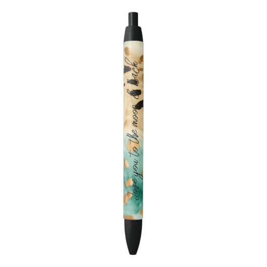 Gouden turquoise zwarte dierenprint zwarte inkt pen (Voorkant Verticaal)