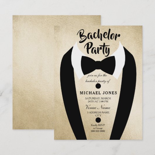 Gouden Tuxedo Das Bachelorfeest Uitnodiging (Voorkant / Achterkant)