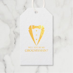Gouden Tuxedo Suit Gepersonaliseerde Groomsman Voo Cadeaulabels