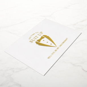 Gouden Tuxedo Suit Gepersonaliseerde Groomsman Voo Folie Uitnodiging