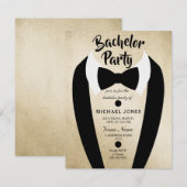 Gouden Tuxedo Vlinderdas Verlovingsfeest Uitnodigi Kaart (Voorkant / Achterkant)