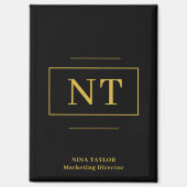 Gouden Twee Initiaal Zwart Modern Monogram Magneet (Voorkant)