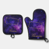 Gouden Tweelingen Constellatie op Donkere Melkweg Ovenwant & Pannenlap Set (Voorkant)