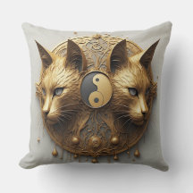 Gouden Tweelingkat Yin Yang Beeldhouwwerk