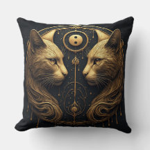 Gouden Tweelingkat Yin Yang Beeldhouwwerk