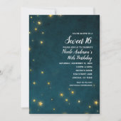 Gouden Twinkle Stars Celestial Sky Sweet 16 Party Kaart (Voorkant)